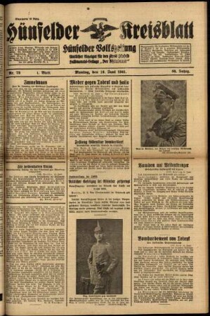 Erste Ausgabe vom Montag, den 16. Juni 1941.