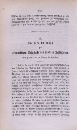 IV. Weitere Beiträge zur urkundlichen Geschichte des Klosters Schlüchtern.