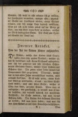 Zweyter Artickel. Von der Art die kleinen Kinder aufzuziehen.