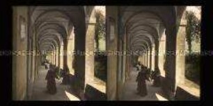 Galerie, Arkaden mit Personen auf dem Cimitero Monumentale della Certosa, Bologna