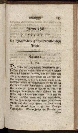 Zweyter Theil. Litteratur des Braunschweig Wolfenbüttelschen Rechts.