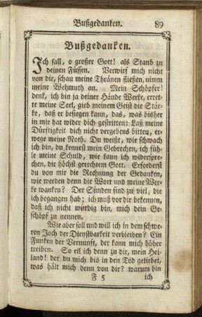 Bußgedanken. - Allgemeines Gebeth die Seeligkeit betreffend.