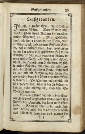 Bußgedanken. - Allgemeines Gebeth die Seeligkeit betreffend.