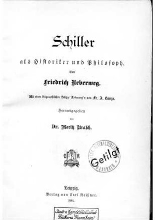 Schiller als Historiker und Philosoph