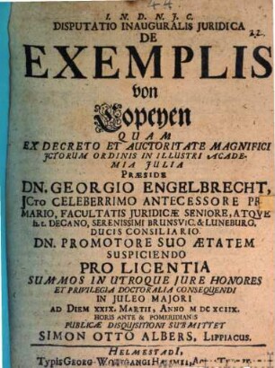Disp. inaug. iur. de exemplis, von Copeyen