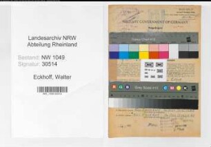 Entnazifizierung Walter Eckhoff , geb. 23.12.1901 (Maschinist)