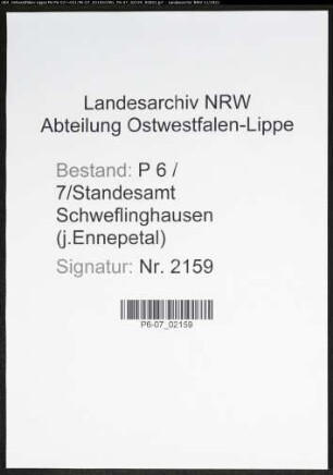 Heiratsregister Standesamt Schweflinghausen