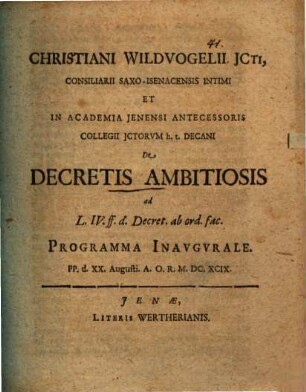 De decretis ambitiosis ... : Pr. inaug.