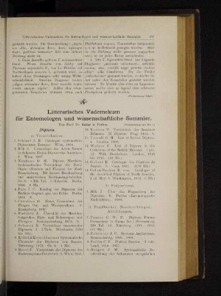 Litteratisches Vademekum für Entomologen und wissenschaftliche Sammler.