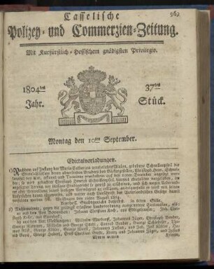 37tes Stueck, Montag den 10ten September 1804