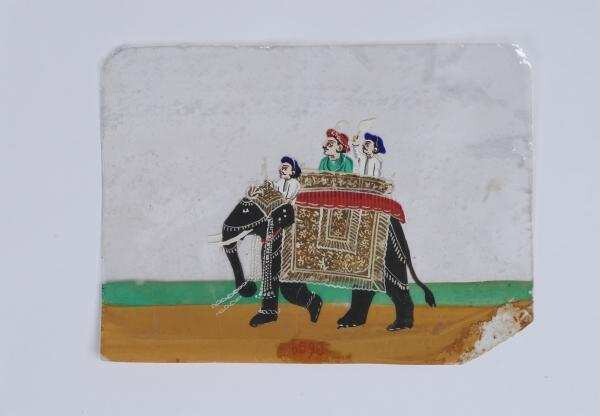 Gouache on mica with the depiction of a riding elephant