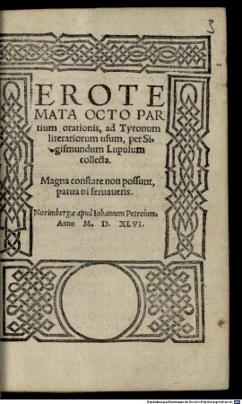 Erotemata octo partium orationis : Ad Tyronum literariorum usum