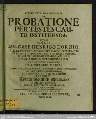 Disputatio Inauguralis De Probatione Per Testes Caute Instituenda