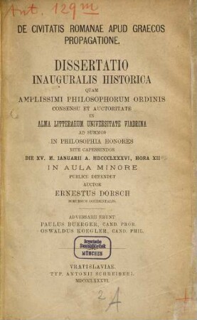 De civitatis Romanae apud Graecos propagatione : dissertatio inauguralis historica