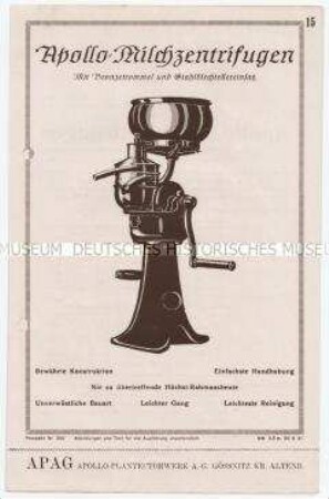 Apollo-Milchzentrifugen / Prospekt Nr. 350