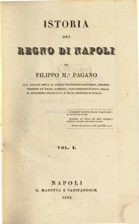 Istoria del regno di Napoli. 1. (1832). - 540 S. : 1 Ill.