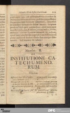 Membr. II. De Institutione Catechumenorum