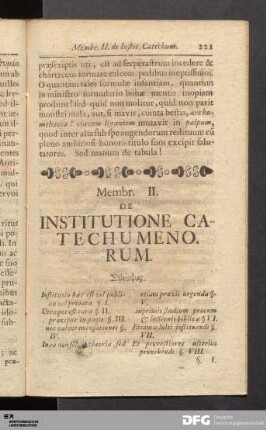 Membr. II. De Institutione Catechumenorum