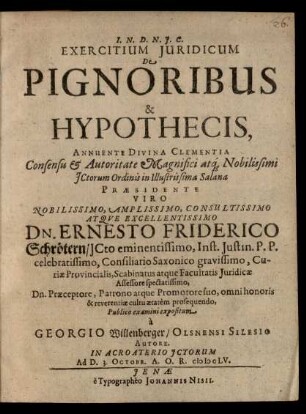 Exercitium Iuridicum De Pignoribus & Hypothecis