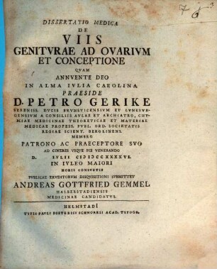 Dissertatio Medica De Viis Genitvrae Ad Ovarium Et Conceptione