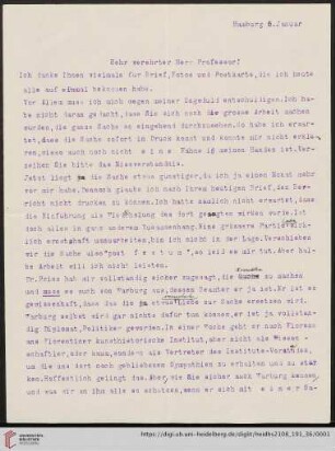 Brief von Fritz Saxl an Franz Boll