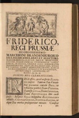 Friderico, Regi Prussiae Gloriosissimo: