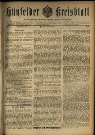 Erste Ausgabe vom Dienstag, den 16. Januar 1917.