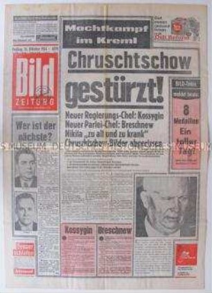 Umschlagblatt der "Bild ZEITUNG" zum Sturz von Chruschtschow und zu den Olympischen Spielen in Tokio