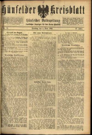 Ausgabe vom Dienstag, den 04. April 1922.