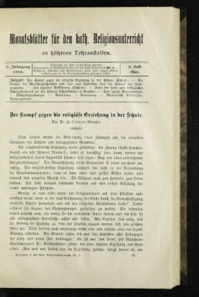 ¬Der¬ Kampf gegen die religiöse Erziehung in der Schule : (Schluß)
