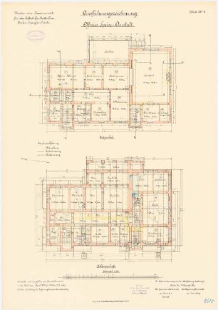 Kaserne für das Luftschiffer-Bataillon, Berlin-Jungfernheide: Offizier Speiseanstalt: Grundriss Kellergeschoss Erdgeschoss 1:100