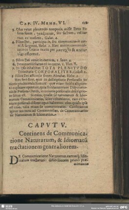 Caput V. Continens de Communicatione Naturarum, & Idiomatu[m] tractationem generaliorem