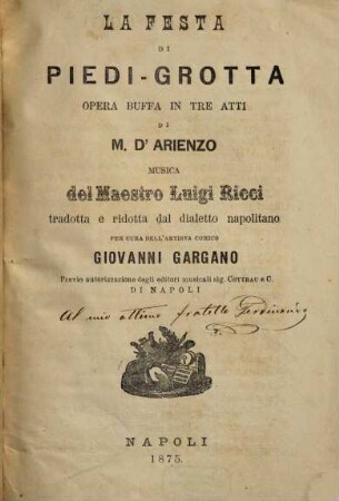 La festa di Piedi-Grotta : opera buffa in tre atti