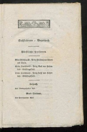 Subskribenten-Verzeichniß