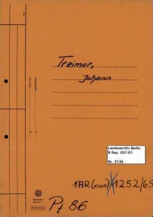 Personenheft Johann Treimer (*07.11.1920), Kriminalassessor und SS-Unterscharführer