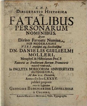 Dissertatio historica de fatalibus personarum nominibus