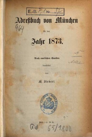 Adreßbuch für München. 1873