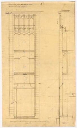 Warenhaus Wertheim, Leipziger Straße, Berlin 1. Bauabschnitt: Fenster: Ansicht, Schnitt, 1:25