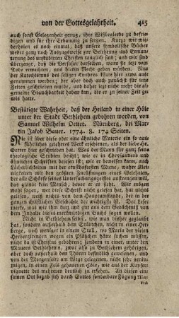 Bestätigte Wahrheit, daß der Heiland in einer Höhle unter der Stadt Bethlehem geboren worden.