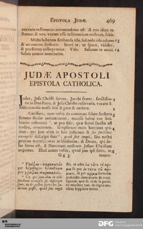 Judae Apostoli Epistola Catholica.