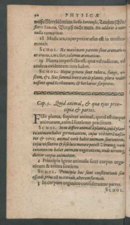 Cap. 5. Quid animal, et quae eius principia et partes.