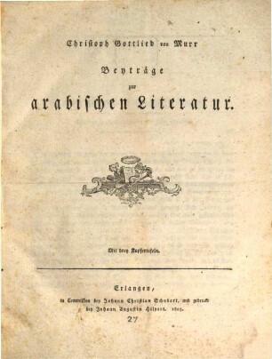Beyträge zur arabischen Literatur
