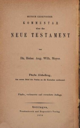 Kritisch-exegetischer Kommentar über das Neue Testament. 5