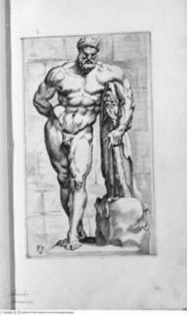 Segmenta nobilium signorum e[t] statuaru[m], quae temporis dentem invidium evasere, urbis aeternae ruinis erepta typis aeneis ab ce commissa perpetuae venerationis monumentum. (Romae) 1638 (1653)Tafel 2: Herkules Farnese - Illmo. D. D. Rogerio Duplesseis Dño. de Liancourt Marchioni de Montfort, comiti de la Rocheguion E.a. ... [Icones et] segmenta nobilium signorum et statuarum quae temporis dentem invidium evasere urbis aeternae ruinis erepta typis aeneis ab ce comissa perpetuae venerationis monumentum