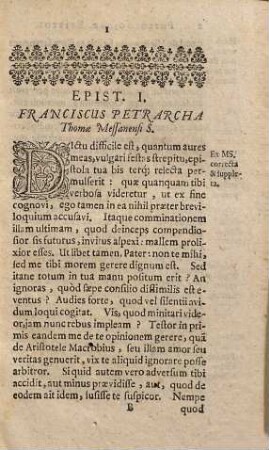 Philologicarum Epistolarum Centuria Una Diversorum A Renatis Literis Doctissimorum Virorum : in qua veterum Theologorum ... libri difficillimis locis vel emendantur vel illustrantur