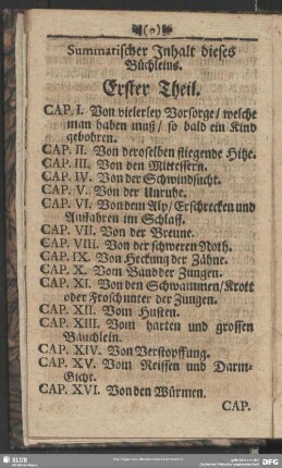 Summarischer Inhalt dieses Büchleins