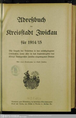 1914/15(1914): Adreßbuch der Kreisstadt Zwickau