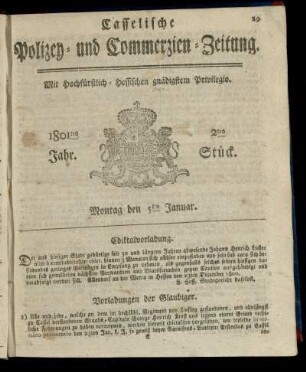 2tes Stueck, Montag den 5ten Januar 1801