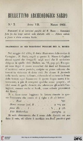 7: Frammenti di sei iscrizioni puniche del R. Museo