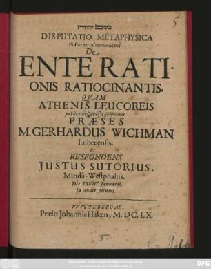 Disputatio Metaphysica Posterior Anaskeuastikē De Ente Rationis Ratiocinantis